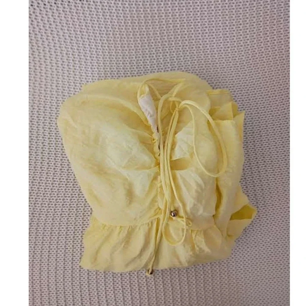 Cottagecore Boho Yellow Textured 100% Cotton Tiered‎ Maxi Halter Dress S NWOT